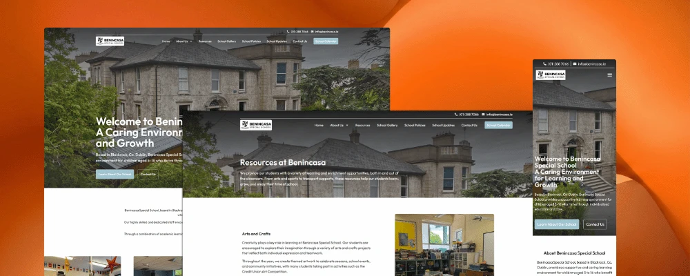Benincasa Special School project presentation showing genuine desktop and mobile website views