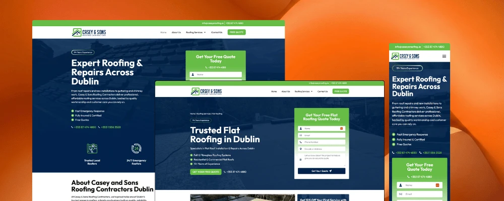 Casey & Sons Roofing Contractors project presentation showing genuine desktop and mobile website views