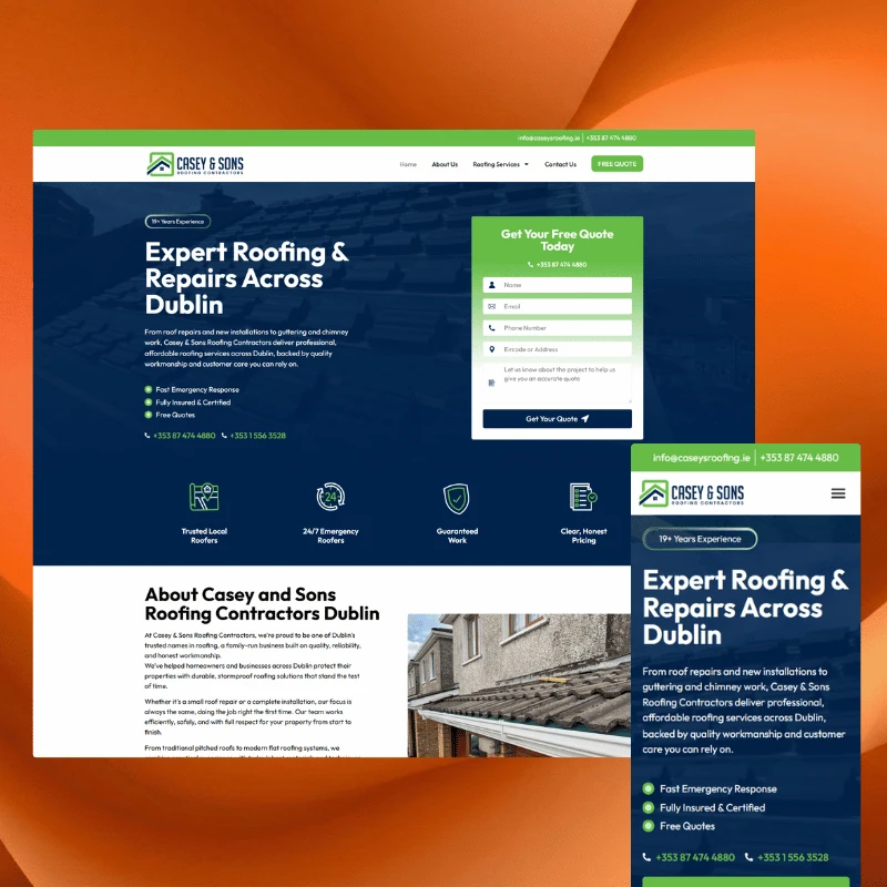 Casey & Sons Roofing Contractors desktop homepage opening