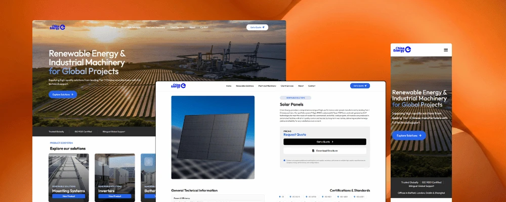 China Energy project presentation showing genuine desktop and mobile website views
