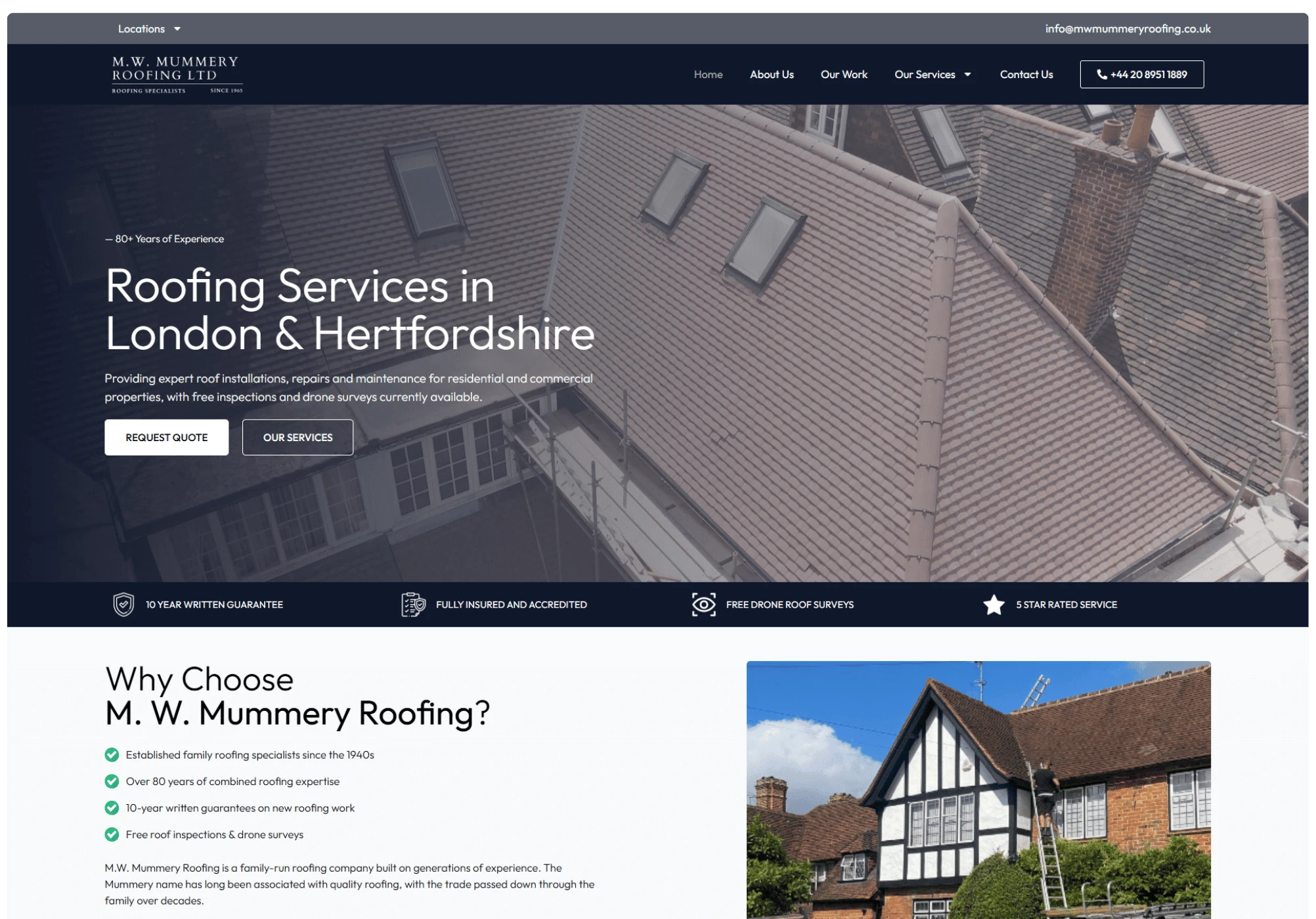 M.W. Mummery Roofing desktop homepage opening