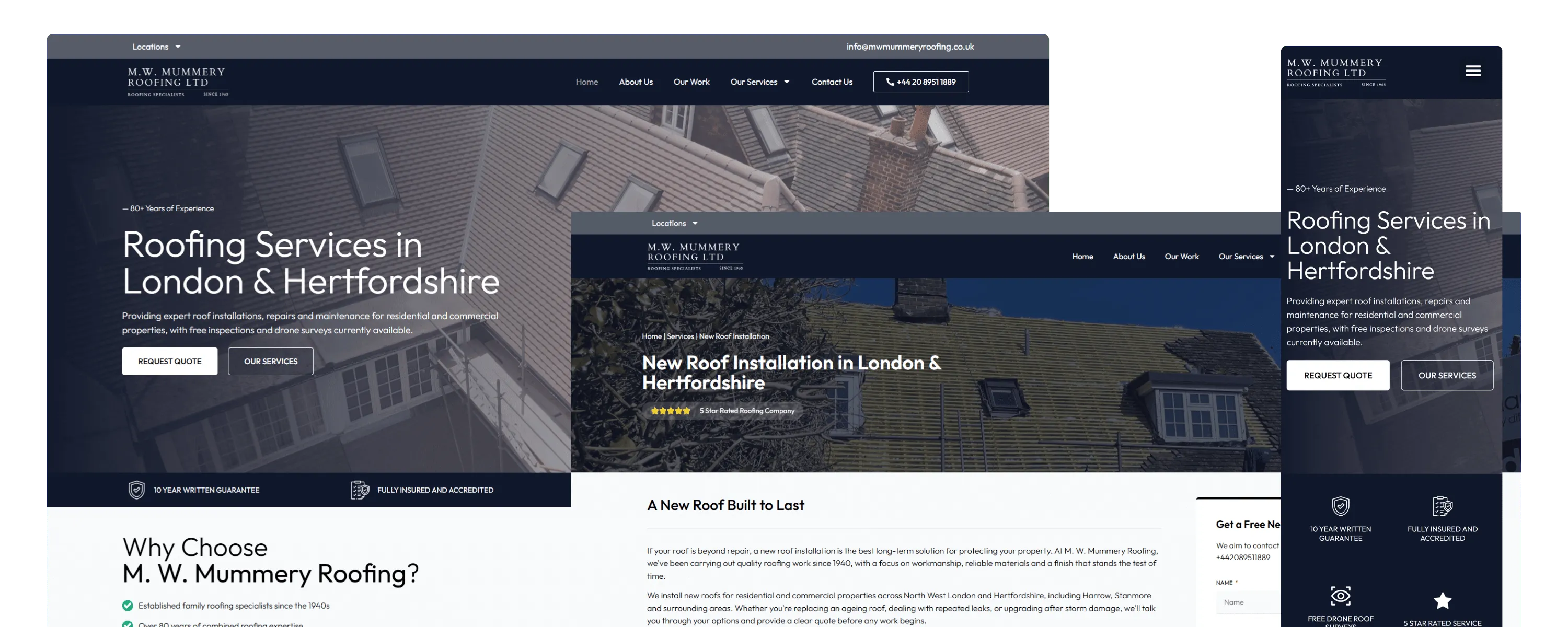 M.W. Mummery Roofing website shown across desktop and mobile screens