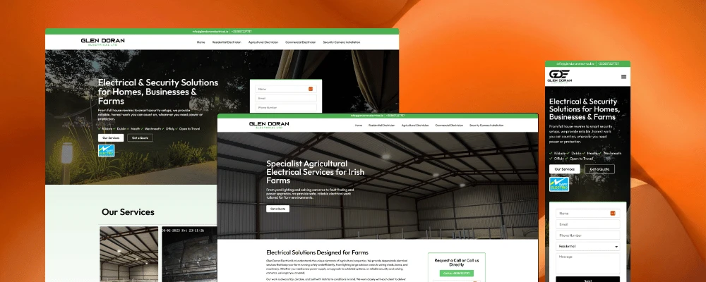 Glen Doran Electrical project presentation showing genuine desktop and mobile website views