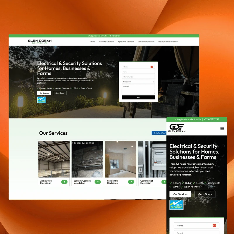 Glen Doran Electrical desktop homepage opening