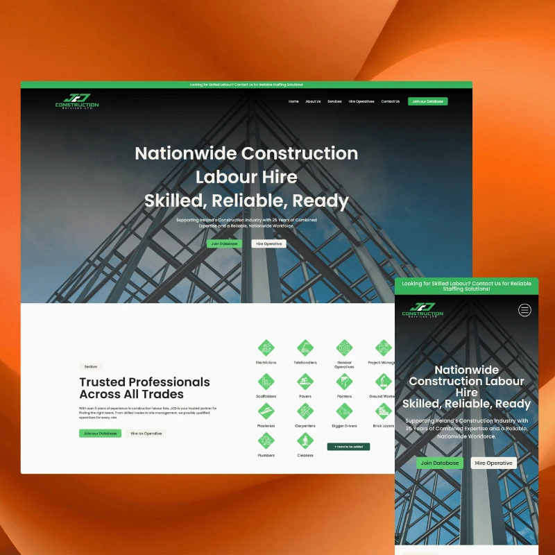 JCD Construction Services desktop homepage opening