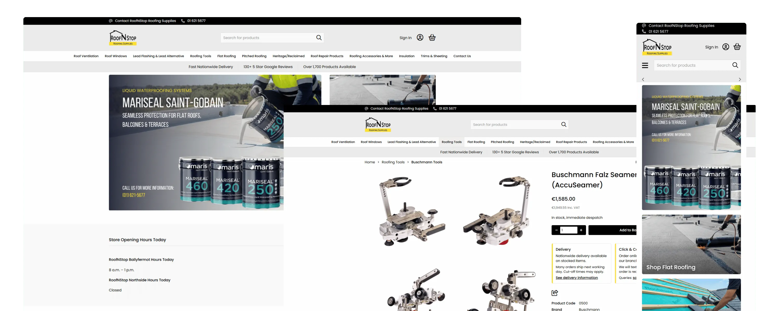 RoofNStop website shown across desktop and mobile screens